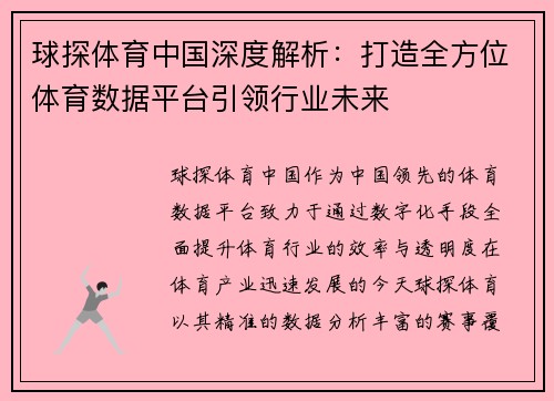 球探体育中国深度解析：打造全方位体育数据平台引领行业未来